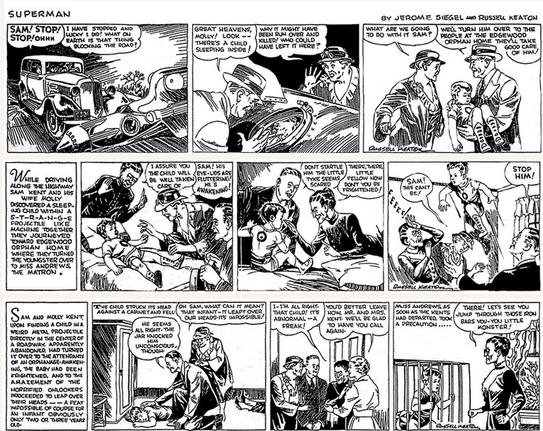 The first three Superman strips by Jerry Siegel and Russell Keaton